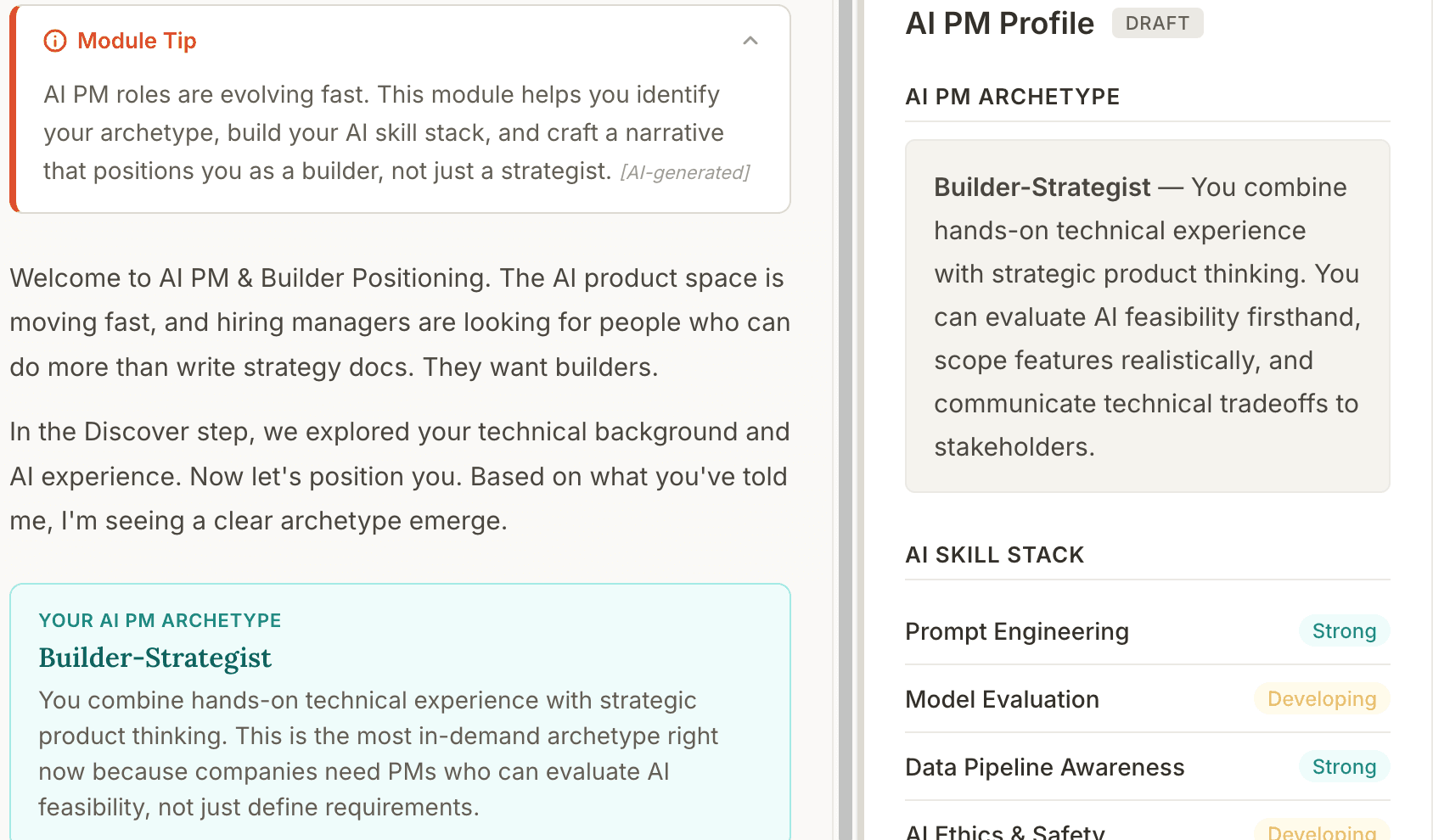 Dashboard showing preparation overview across all modules